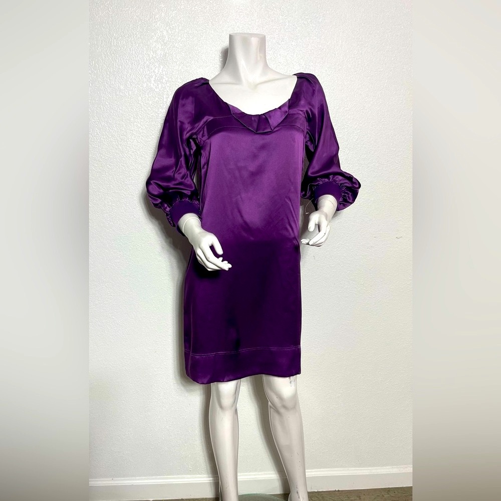 💯silk See By Chloe Purple Sheath Dress with Bishop Sleeves